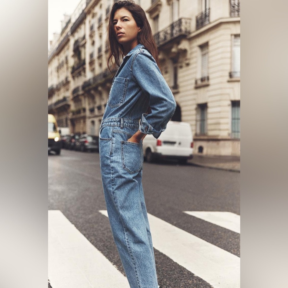 Zara LONG SLEEVE DENIM JUMPSUIT Medium - Picture 6 of 8